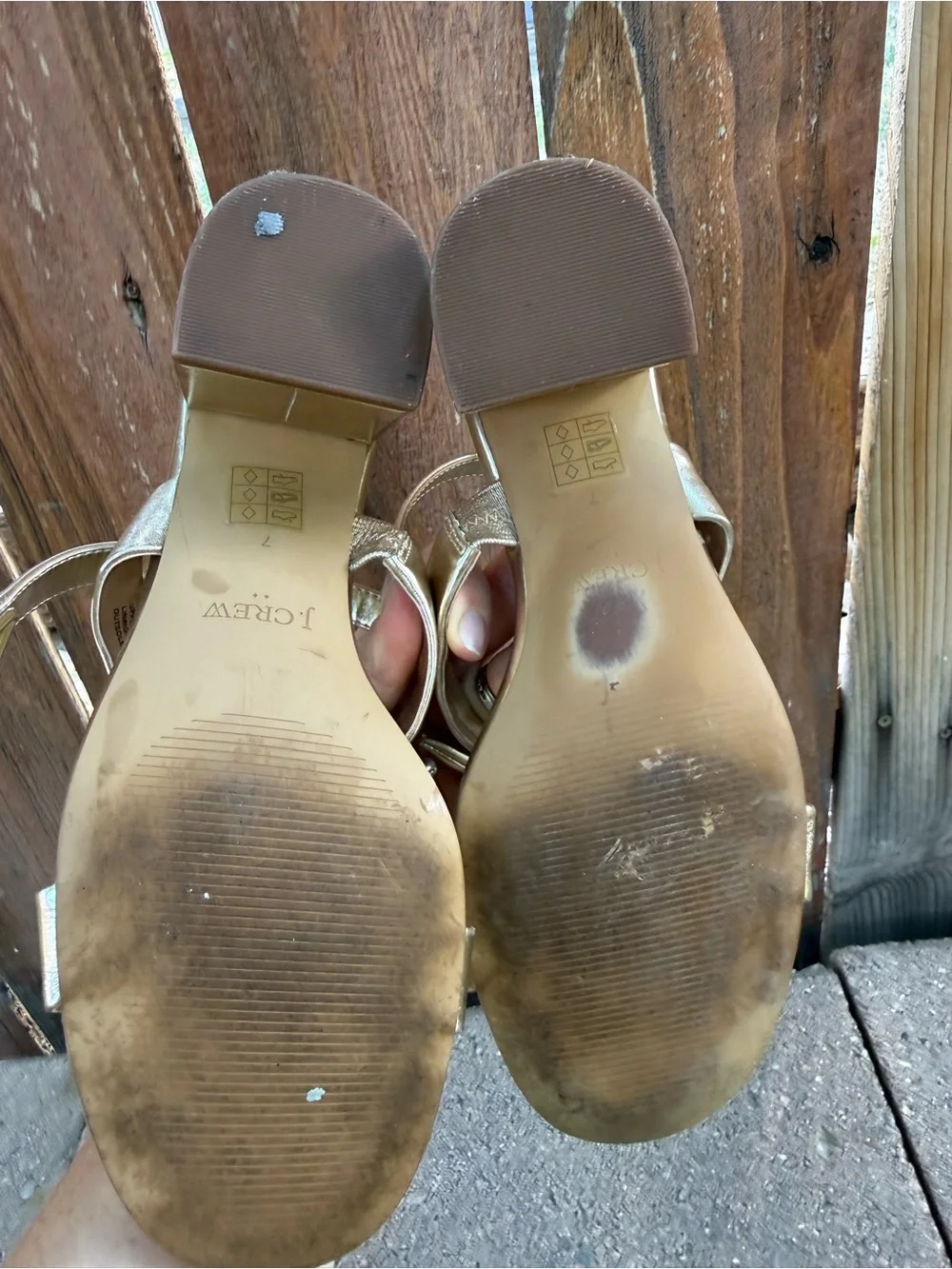 J CREW Women’s Metallic Gold Block Heel Sandals Pumps Size 7